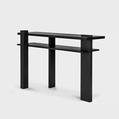 侘寂风实木玄关桌意式极简入户玄关台设计师置物边桌黑色极窄案台