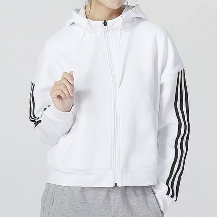 Adidas阿迪达斯外套女装连帽运动服宽松防风梭织开衫夹克HM7049