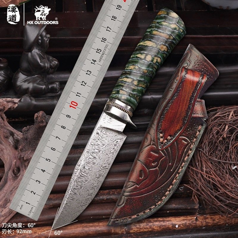汉道瑞粉大马士革纹钢手工锻打猎刀高硬度户外生存爱好收藏包邮
