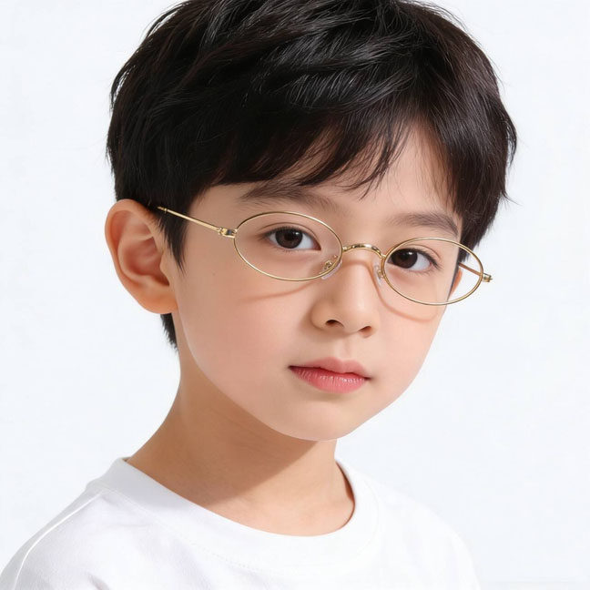 儿童复古金丝小框眼镜男女童凹造型平光镜金属银色小椭圆眼镜框潮