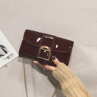 chic链条包包女2021新款 漆皮亮面港风复古单肩斜挎少女小方包 时尚