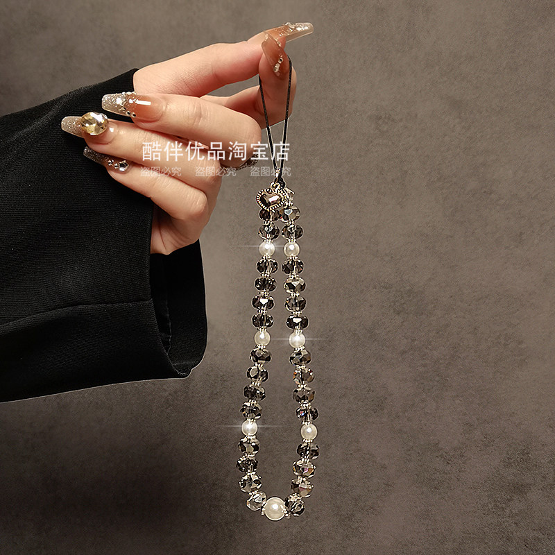 奢华高级感灰水晶串珠手提链手腕短挂绳手机壳包包ccd相机挂件潮,3C数码配件,手机挂件/手机链,淘宝优惠券,粉丝福利购,淘宝优惠卷