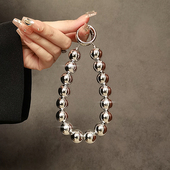 个性 创意银珠手提链条手腕短挂绳带夹片手机壳钥匙扣包包挂件女潮