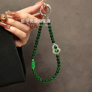 中国风绿葫芦镶钻串珠手提链手腕短挂绳手机壳汽车钥匙扣包包挂件