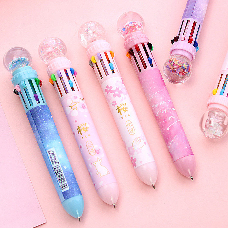 무료 배송 귀여운 혼합 10 색 볼펜 컬러 다기능 프레스 인터넷 연예인 멀티 컬러 크라운 밝은 컬러 오일 펜