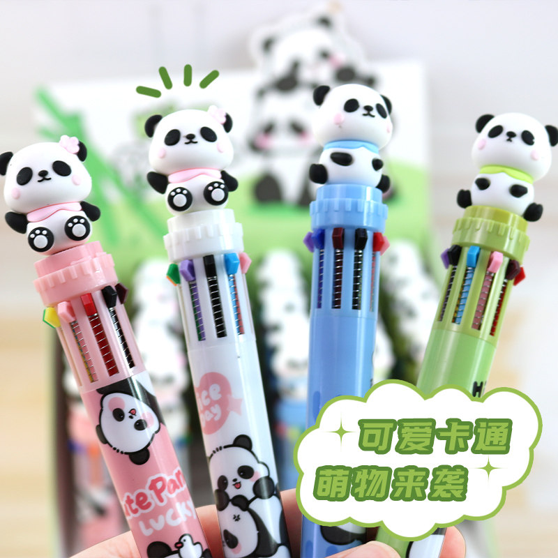 무료 배송 귀여운  팬더 10 색 볼펜 컬러 다기능 프레스 인터넷 연예인 멀티 컬러 오일 펜 프레스 컬러 펜