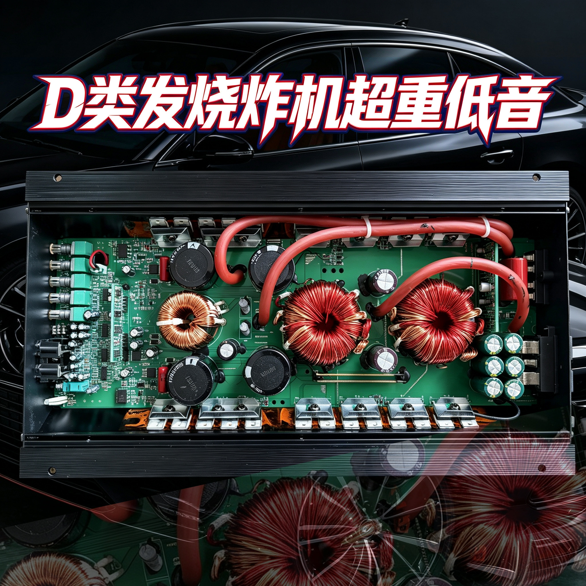 D类炸机汽车功放1500W车载大功率单路低音炮功放带线控高低电平