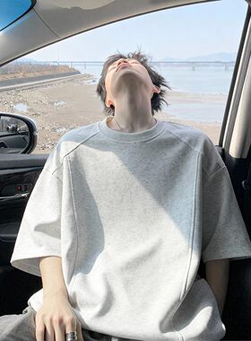 工厂美式解构正肩短袖T恤男夏季cleanfit半截袖潮流圆领半袖体恤