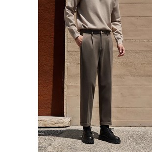 加厚保暖显瘦抗皱免烫九分裤 秋冬新款 直筒休闲裤 毛呢裤 极简风男士