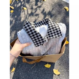 秋冬格子翻领加绒卫衣情侣内搭打底衫 美式 t恤男款 长袖 条纹Polo衫