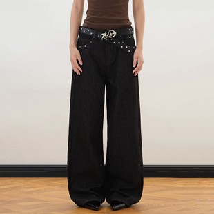 子 高级感宽松直筒慵懒拖地原牛裤 高级感铆钉星星牛仔裤 男女春秋季