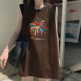 纯棉无袖 遮屁股居家慵懒风休闲上衣 t恤背心女宽松夏外穿2025新款