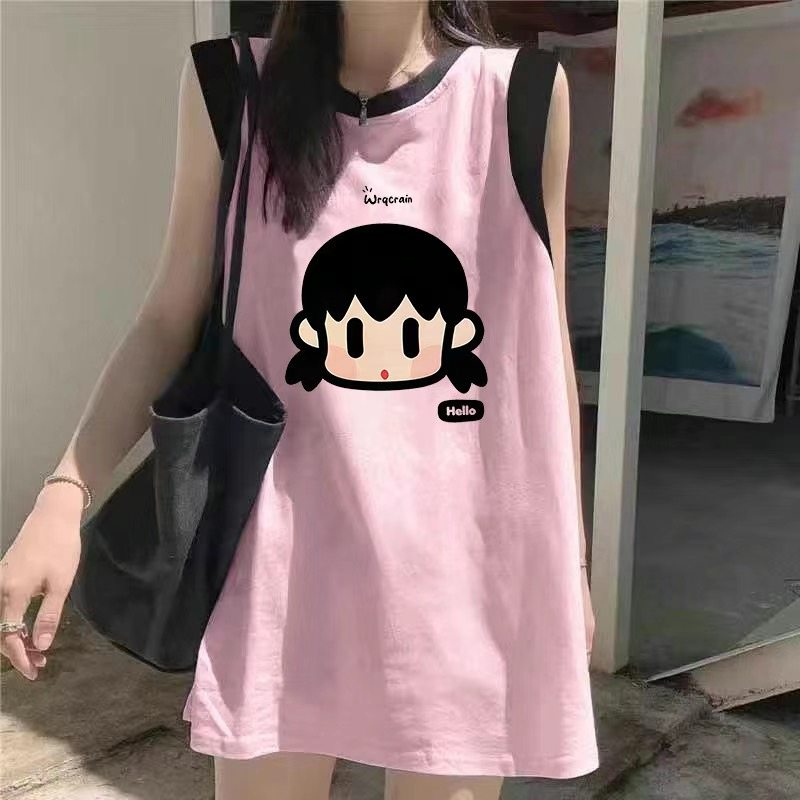 纯棉多巴胺遮屁股无袖t恤背心女夏外穿2025新款吊带宽松辣妹上衣图片