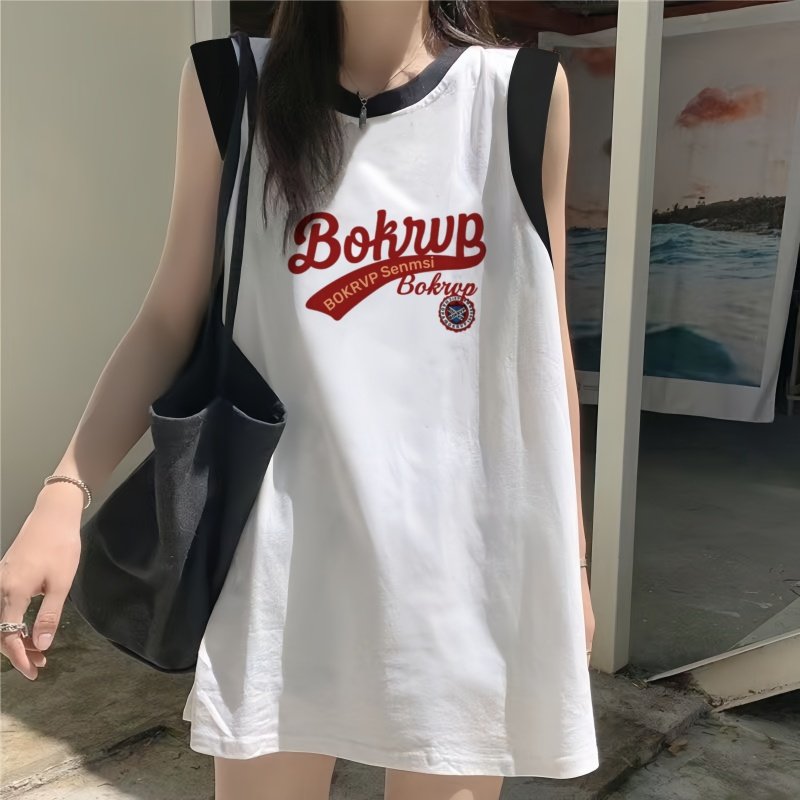 夏季小众外穿休闲拼接坎肩运动篮球上衣女纯棉无袖背心t恤女宽松
