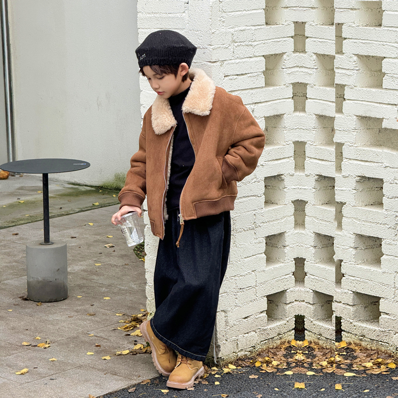 冬季男童外套厚皮毛一体羊羔毛机