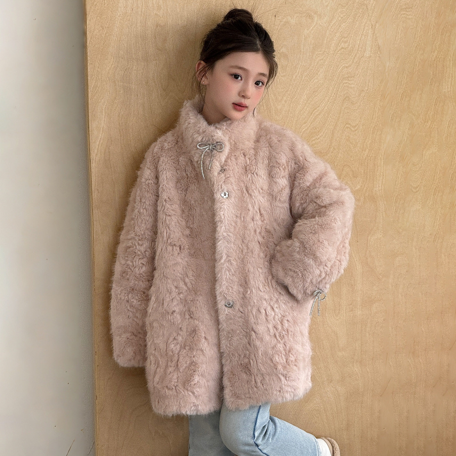月影少女毛毛外套仿皮草女童装加厚水貂绒中长款皮毛儿童冬季大衣