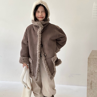 男女童皮草外套中长款羊羔毛一体