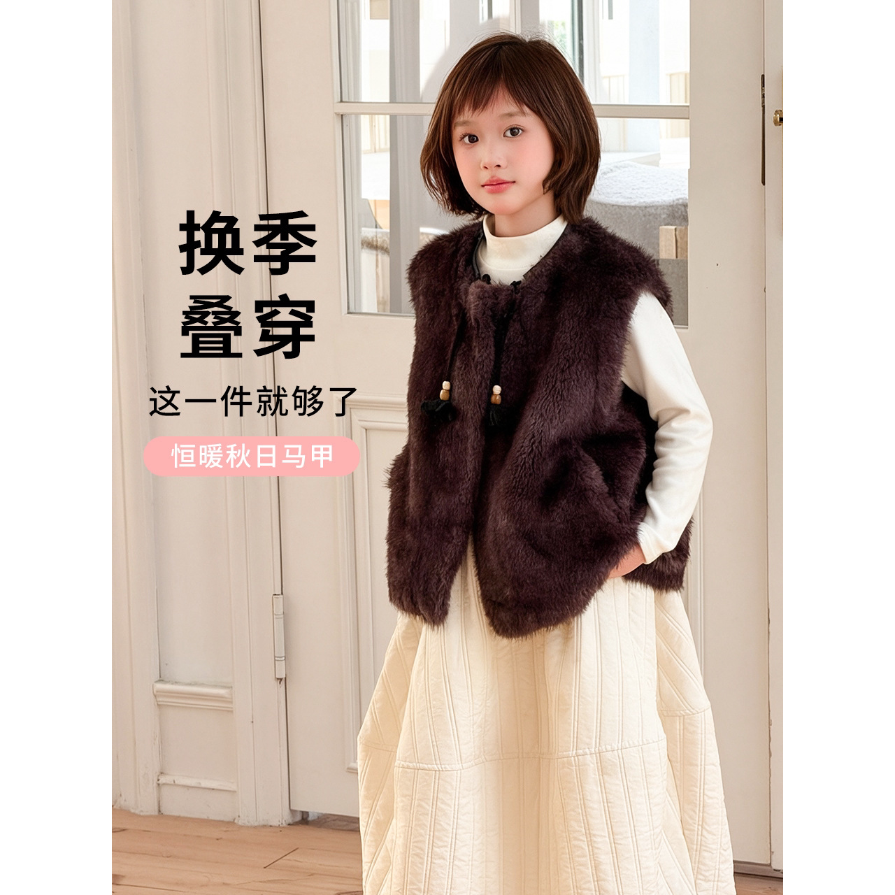 秋冬儿童仿水貂毛短款皮草马甲外套坎肩毛毛马夹女童毛绒背心