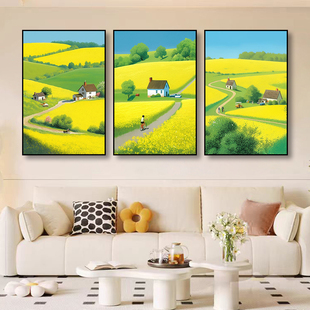 油菜花装饰画田园风客厅田野麦田乡村丰收挂画餐厅自然风景壁画