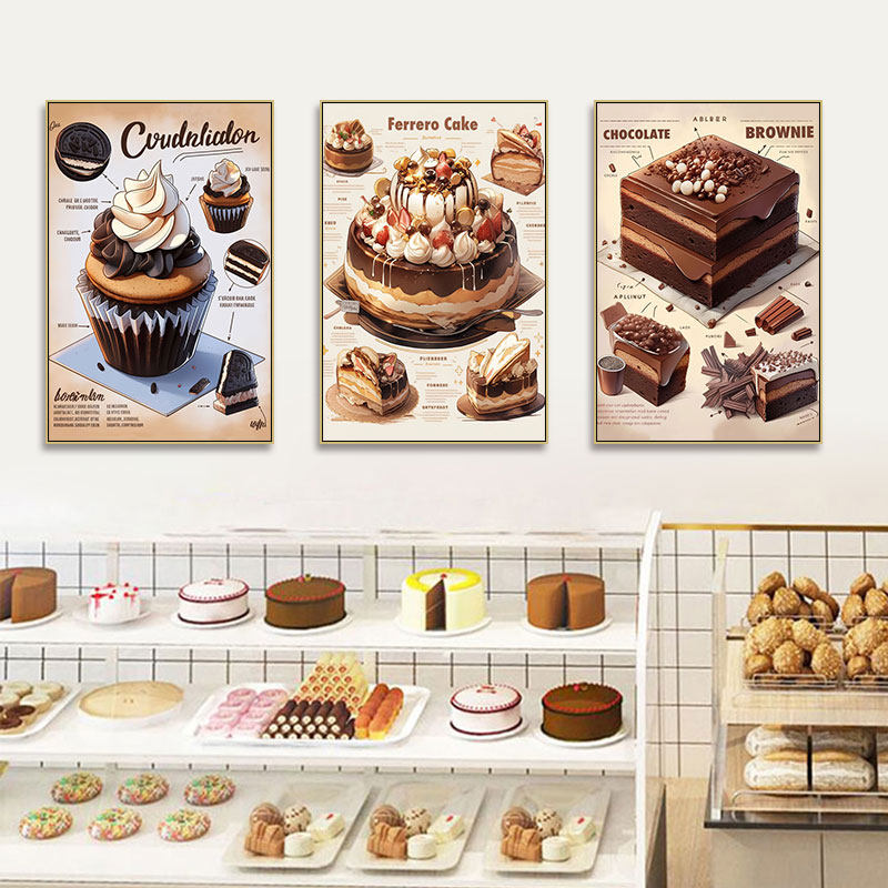 蛋糕店装饰画烘焙房面包店马卡龙提拉米苏挂画咖啡厅唯美创意壁画