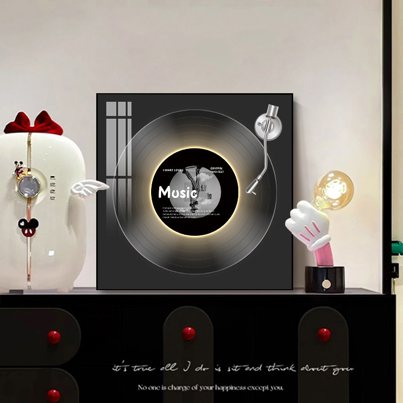 黑胶唱片装饰画清吧酒吧高级感墙面挂画LED蓝牙音响发光创意摆画