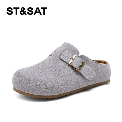 星期六勃肯鞋女款2025新款冬季懒人一脚蹬真皮女鞋复古休闲包头拖