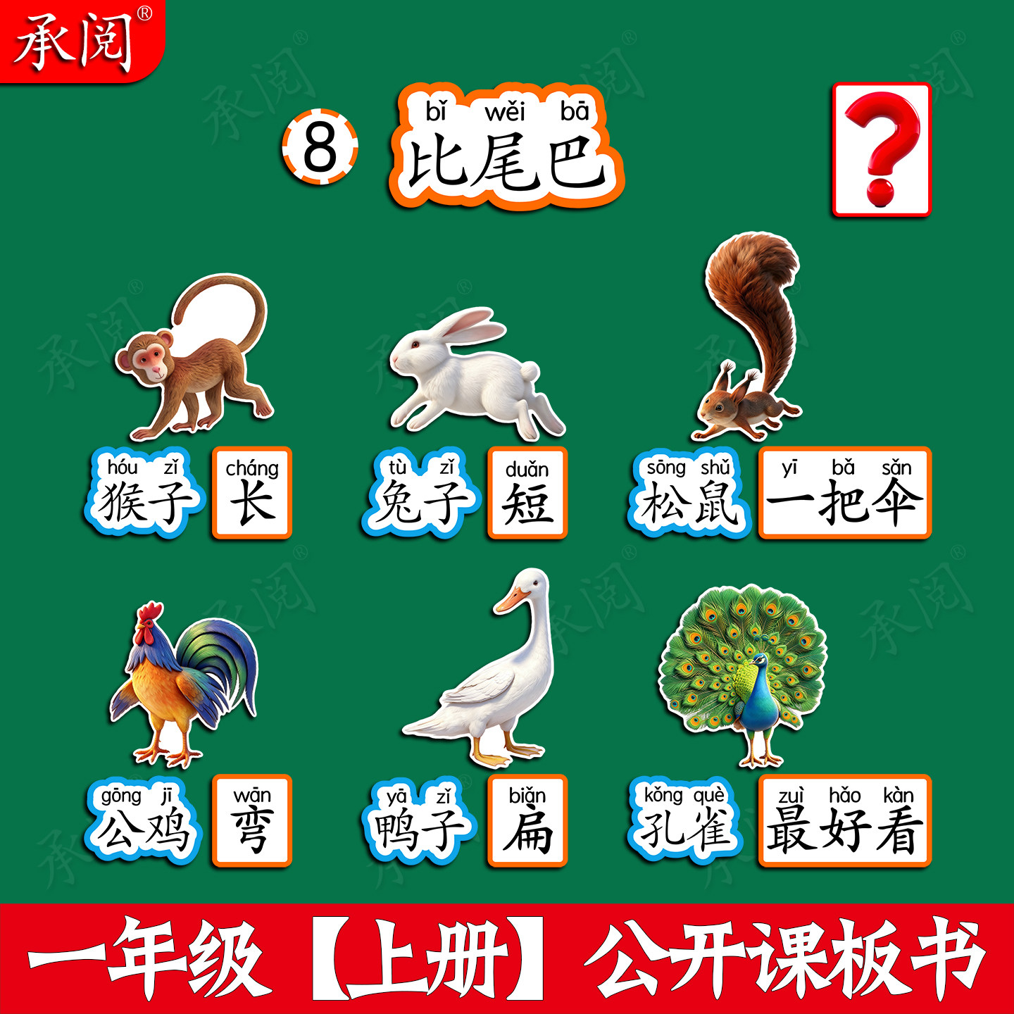 比尾巴公开课板贴板书教具磁性贴小学一年级语文原创设计塑封定制图片