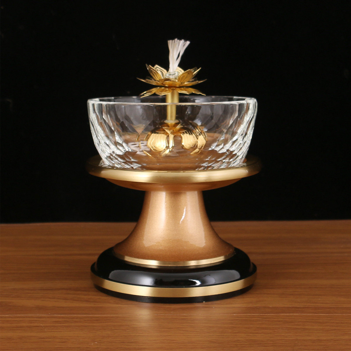 瑞祥佛具纯铜油灯 莲花灯芯痤铜佛灯 水晶玻璃碗长明灯 酥油灯