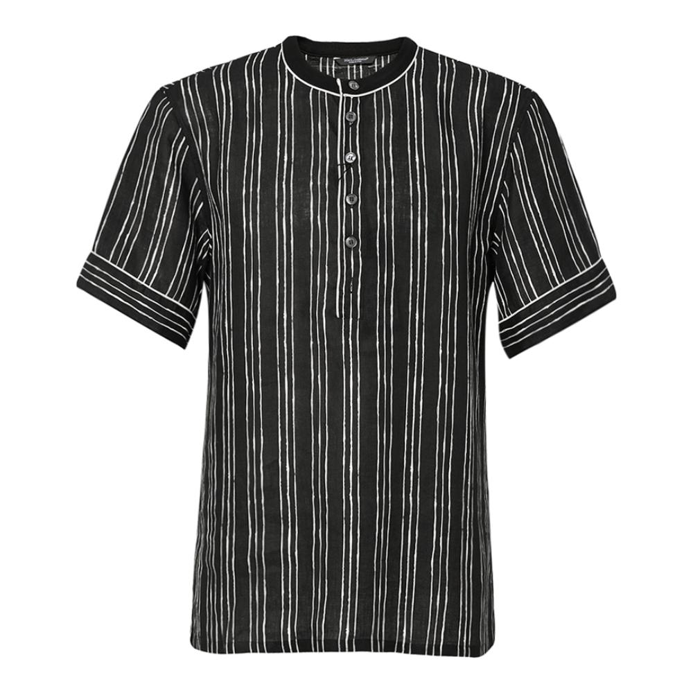 Dolce&Gabbana/杜嘉班納 黑色條紋圓領短袖男士上衣