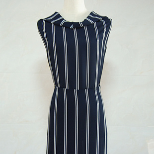 乱麻雪纺印花布料蓝黑底竖条纹不透仿真丝面料热卖新品服装裤子料