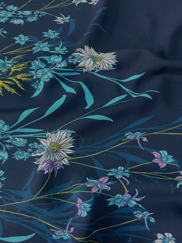 New spring and summer ethnic-style scarves for women's fashion, with a blue background and floral patterns, non-permeable and non-elastic fabric thumbnail 4