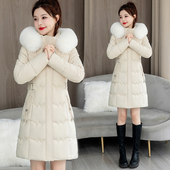 新款 羽绒棉服女中长款 冬季 带毛领加厚妈妈外套保暖收腰小个子棉衣
