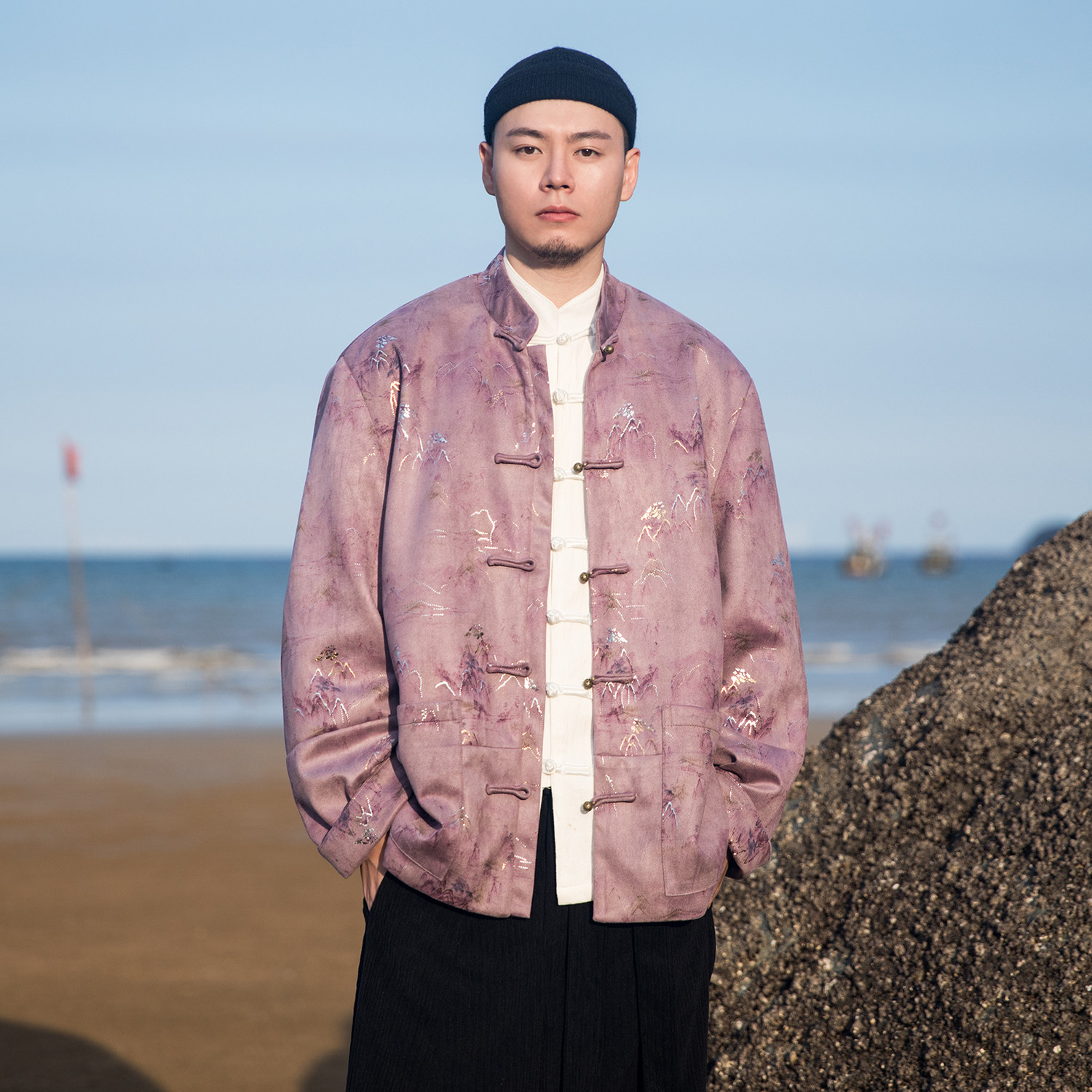 中国风男装春秋铜扣印花夹克上衣中式立领麂皮绒唐装宽松大码外套,男装,唐装,淘宝优惠券,粉丝福利购,淘宝优惠卷