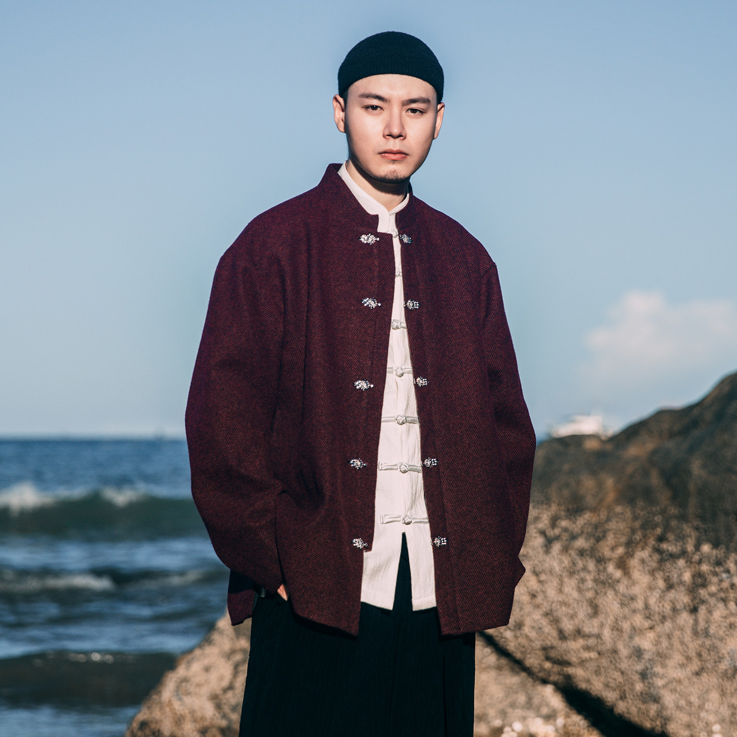 中国风男装毛呢夹克外套大码唐装