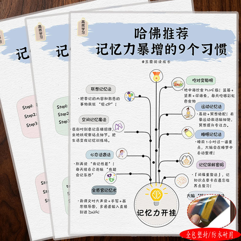 哈佛推荐记忆力暴增的9个习惯高效提升学习记忆方法宣传单海报A4