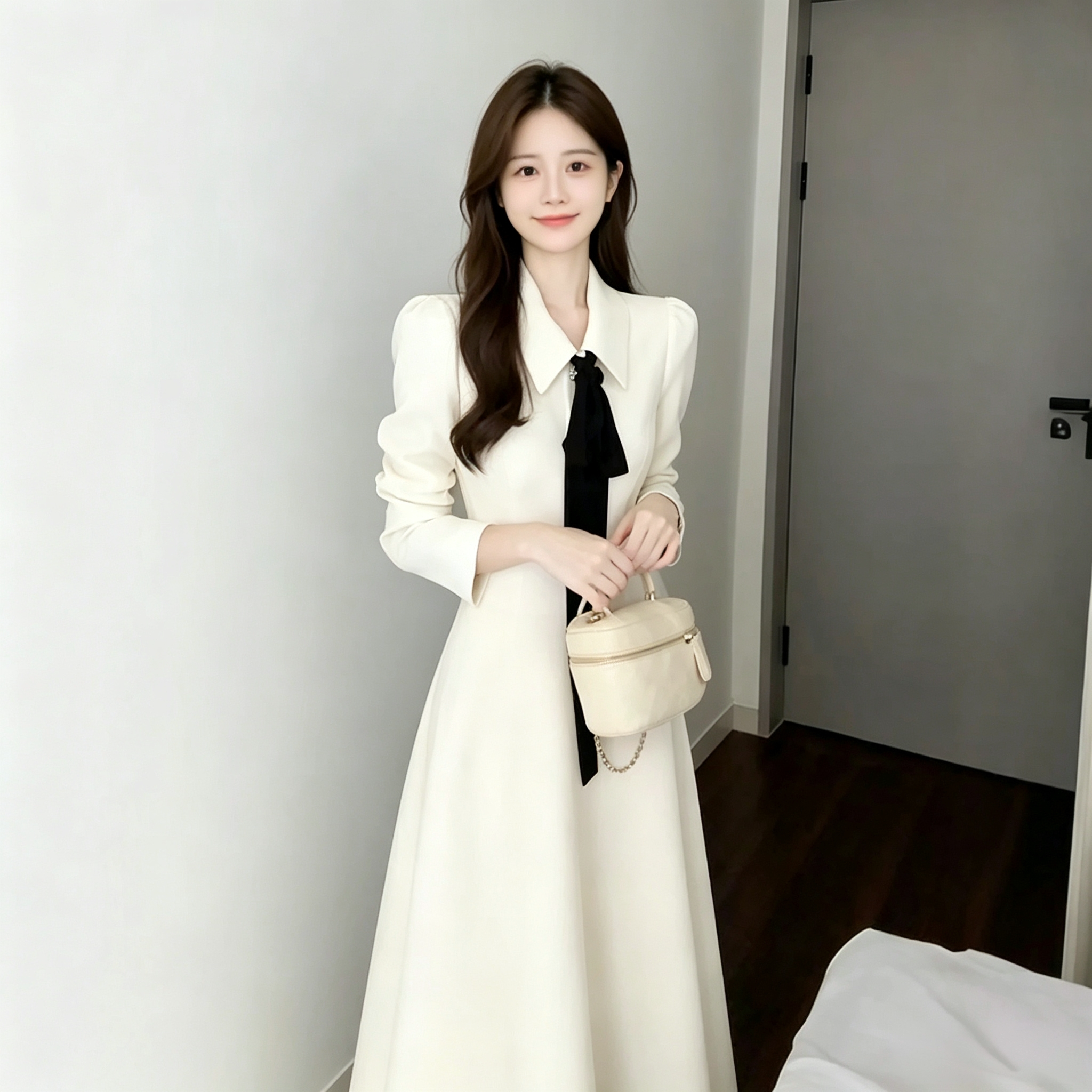 温柔富家千金感穿搭连衣裙子女2026新款秋冬季小香风两件套装长裙