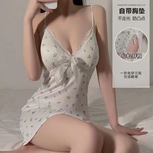 家居服纯欲碎 甜心甄选新款 胸垫睡衣蕾丝夏季 睡裙性感少女大码 薄款