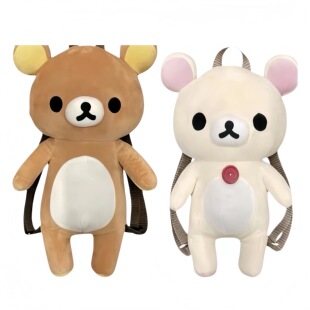 现货日本rilakkuma轻松熊毛绒公仔双肩背包可爱女轻松小熊书包萌