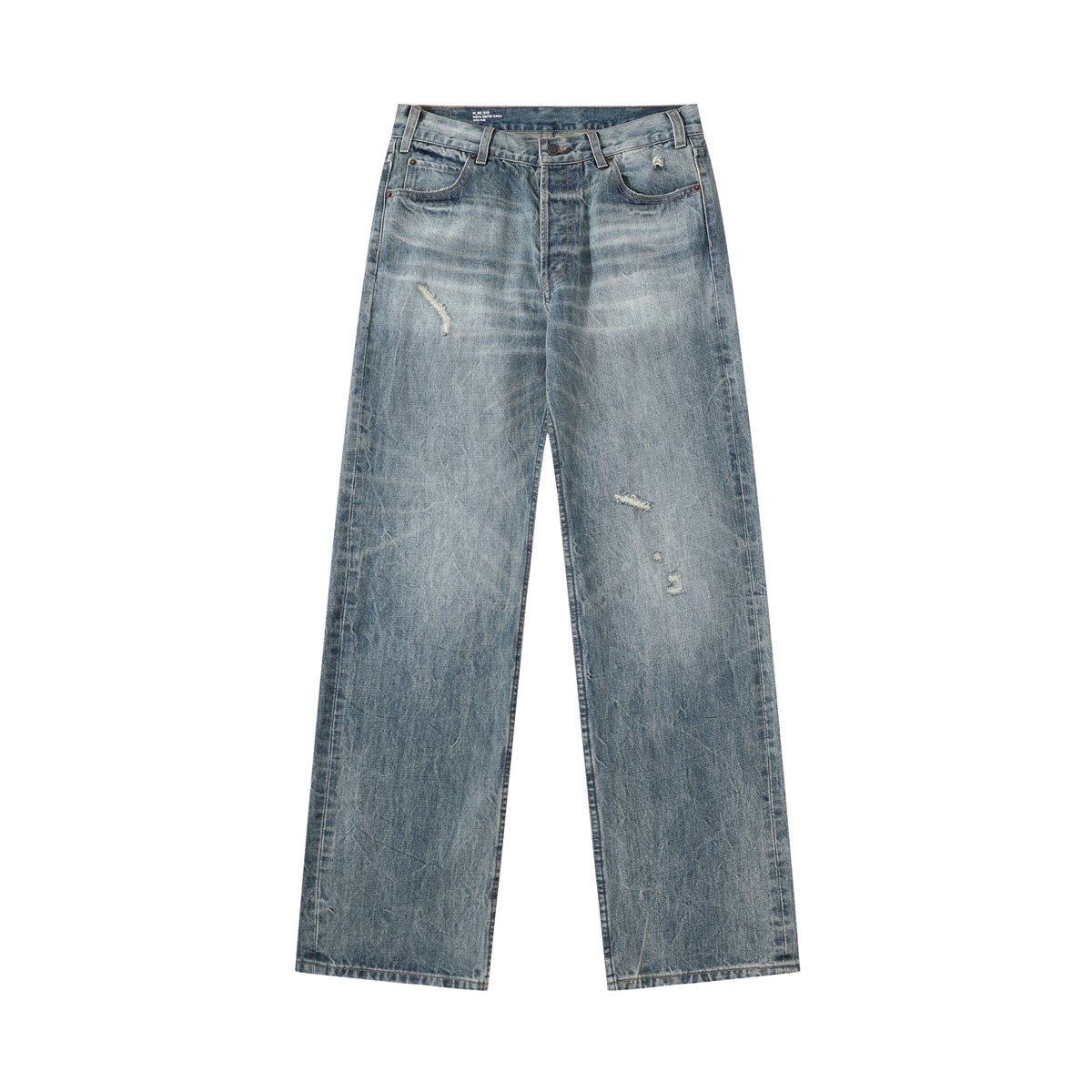 海浪纹扎花水洗小破坏做旧牛仔裤