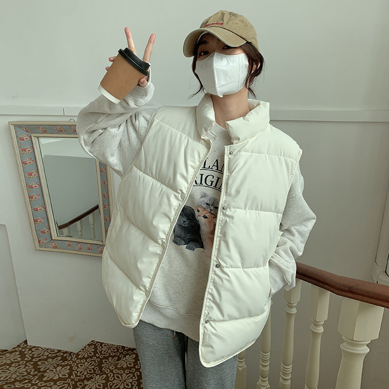 棉衣外套女冬季新款女短款棉马夹羽绒棉白色小个子棉马甲背心宽松