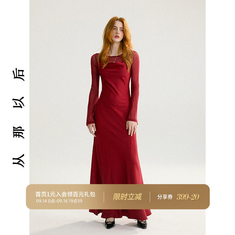 从那以后法式红色连衣裙套装裙子图片