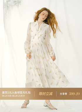 从那以后法式礼服连衣裙泡泡袖碎花裙子白色茶歇裙海边度假长裙女