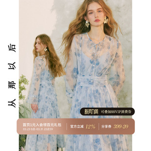 长裙仙女裙夏蓝色小裙子女夏日 长款 从那以后法式 碎花连衣裙春长袖