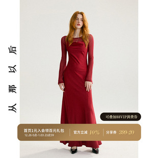 订婚礼服敬酒服纱裙裙子女 高级感长袖 从那以后法式 红色连衣裙套装