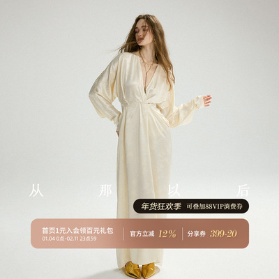 从那以后牧神午后法式复古风连衣裙长裙高级感裙子v领长袖礼服裙