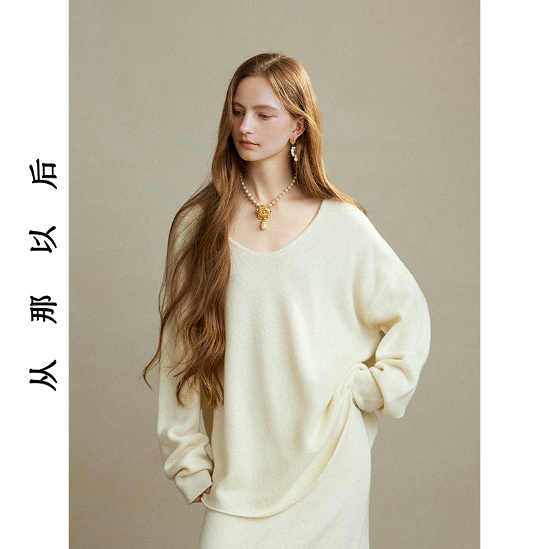 从那以后白描简约百搭毛衣法式复古羊毛上衣慵懒宽松针织衫女秋冬