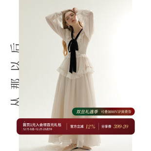 伴娘裙女 长裙高级感裙子白色礼服穿搭冬季 从那以后法式 连衣裙长袖