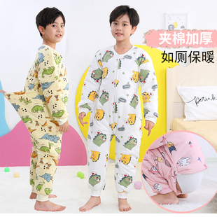 宝宝连体衣加厚保暖三层夹棉如厕款卡通家居服大码男童恐龙睡衣冬