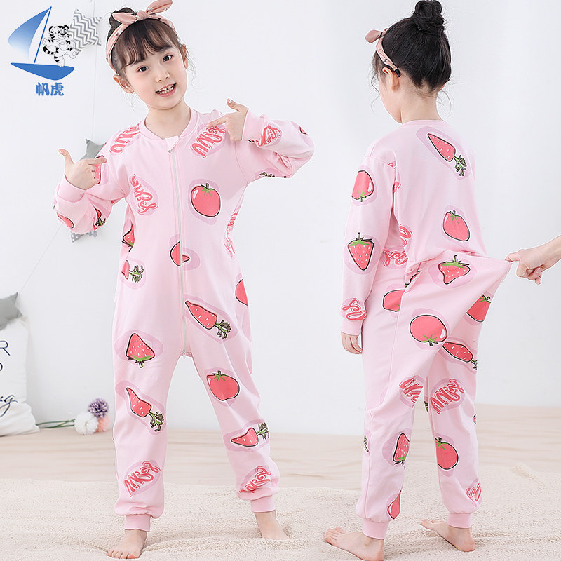 儿童连身睡衣春秋长袖中童连体睡衣男女童4帆虎3如厕款2宝宝1-5岁
