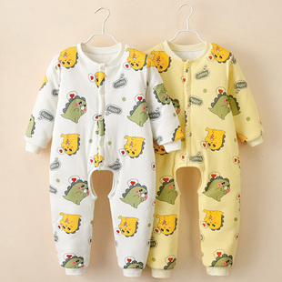 儿童睡衣夹棉开档恐龙宝宝加厚保暖连体衣中小童大码护肚哈衣冬男